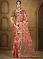 Organza Pink Festival Wear Weaving Saree